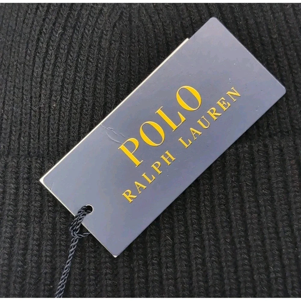 Polo Ralph Lauren Wool Scarf ITALY Wool Blend Beanie Hat CHINA Set Black NEW NWT